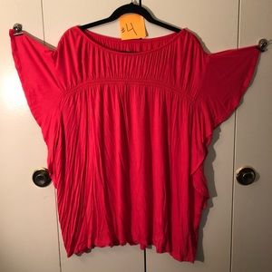 Pink T-shirt with Flutter Sleeves